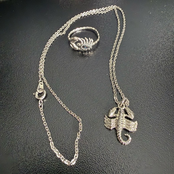 Jewelry - Silver Scorpion Pendant Necklace and Ring Set - Women Jewelry